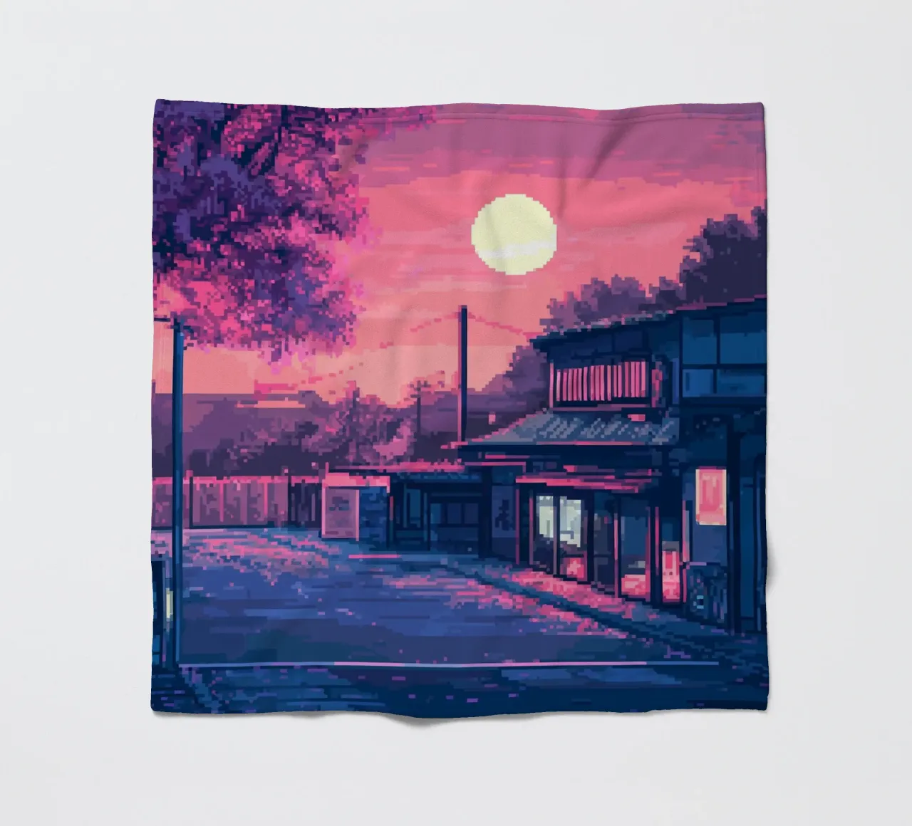 Tramonto pixelato sul Giappone coperta in pile da Dreamyart