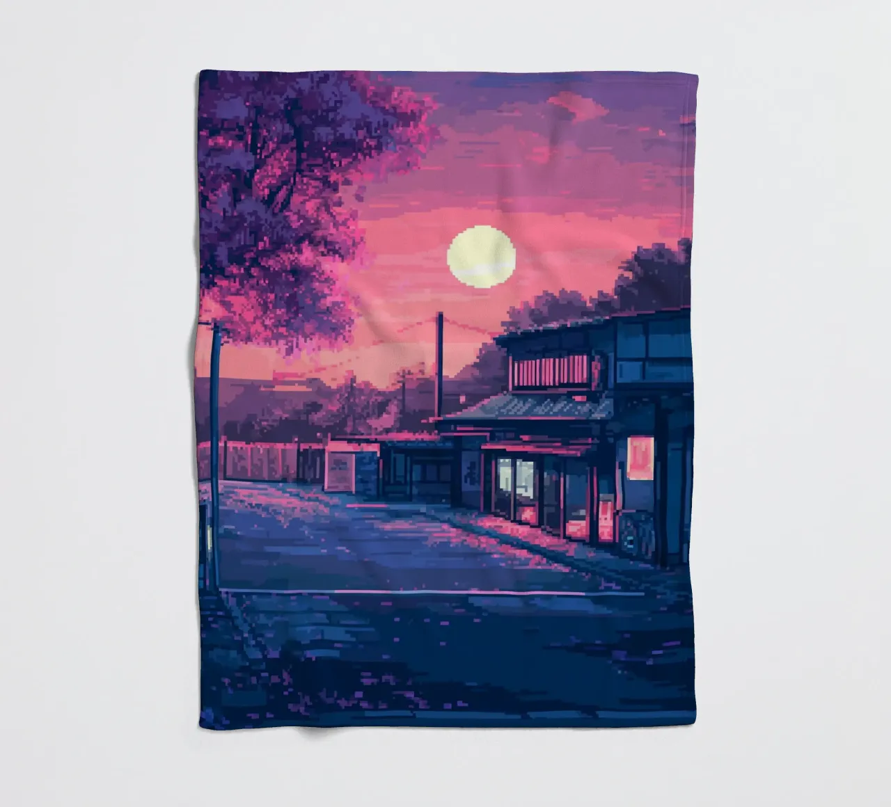 Tramonto pixelato sul Giappone coperta in pile da Dreamyart