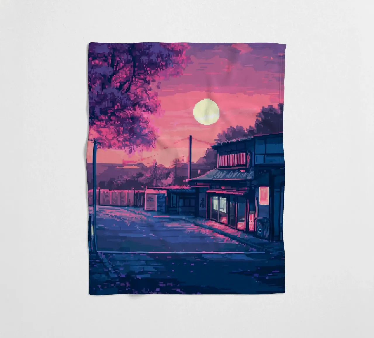 Tramonto pixelato sul Giappone coperta in pile da Dreamyart