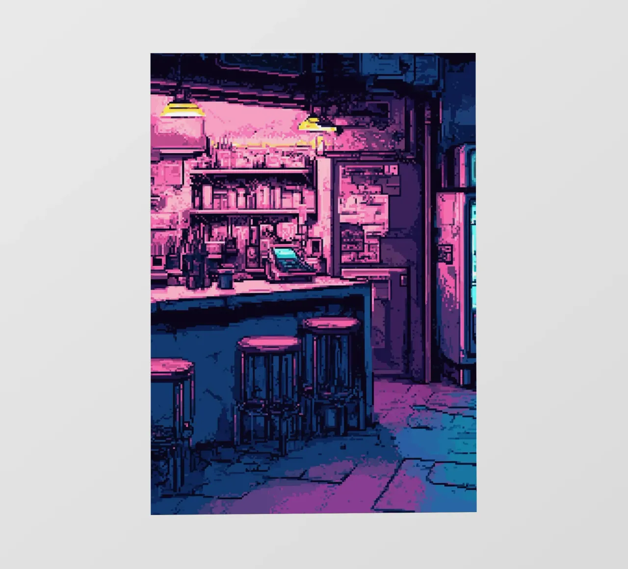 Bar notturno Pixel Art pellicola backlit da Dreamyart