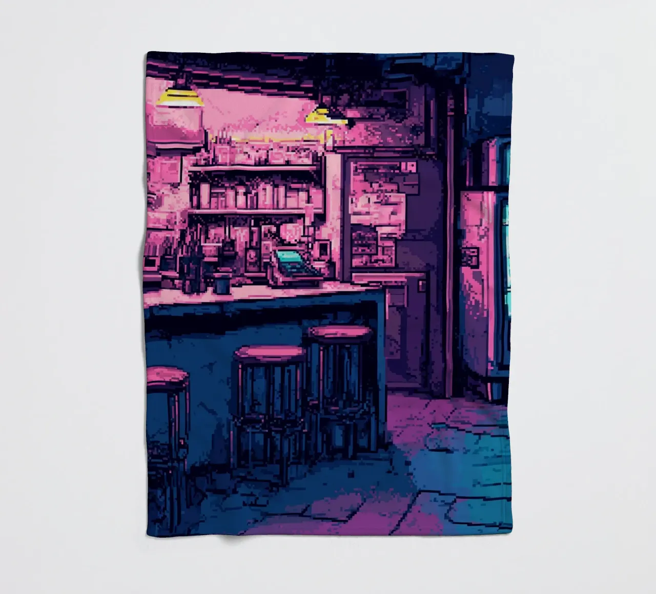 Bar notturno Pixel Art coperta in pile da Dreamyart