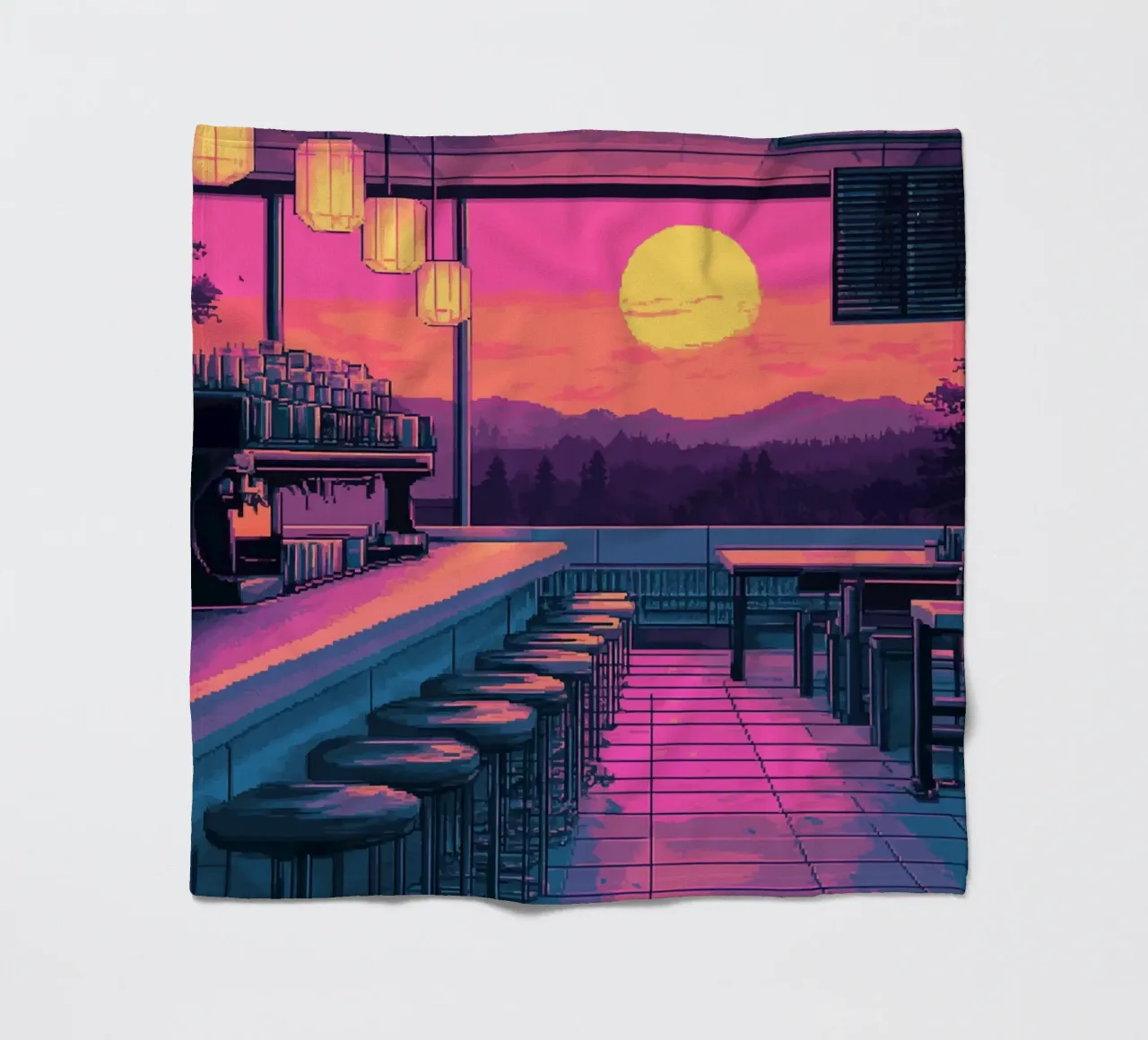 Sunset Bar Interior Design with Bar Stools and View fleece blanket by Dreamyart