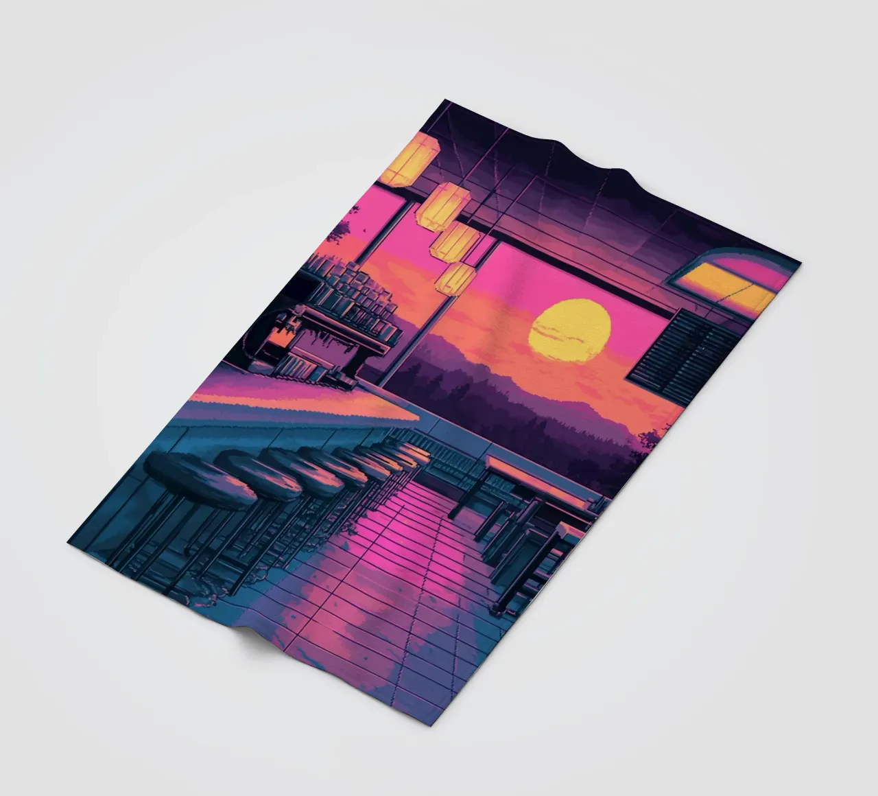 Sunset Bar Interior Design with Bar Stools and View fleece blanket by Dreamyart