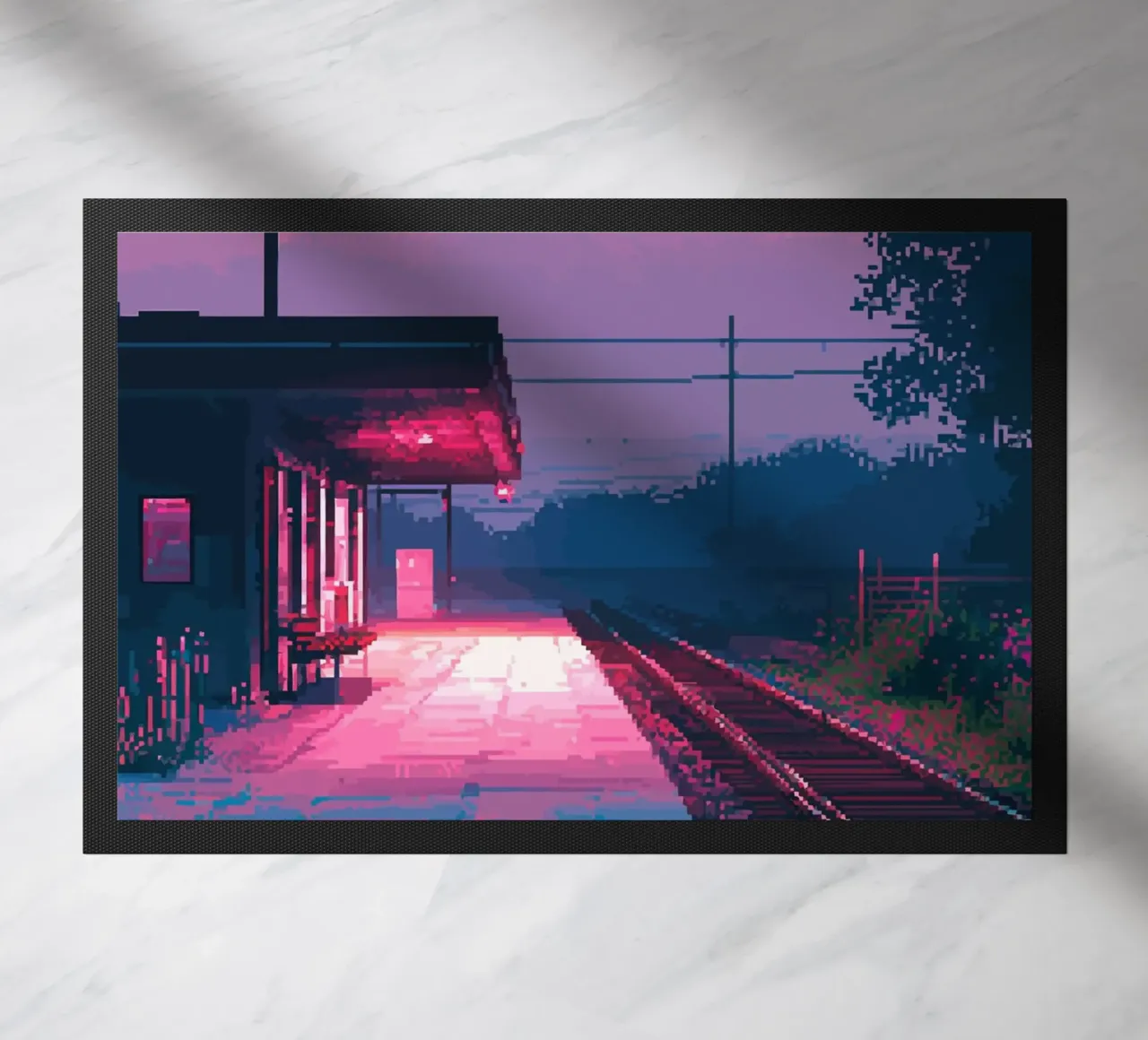 Pixel Art Estación de tren felpudo de Dreamyart