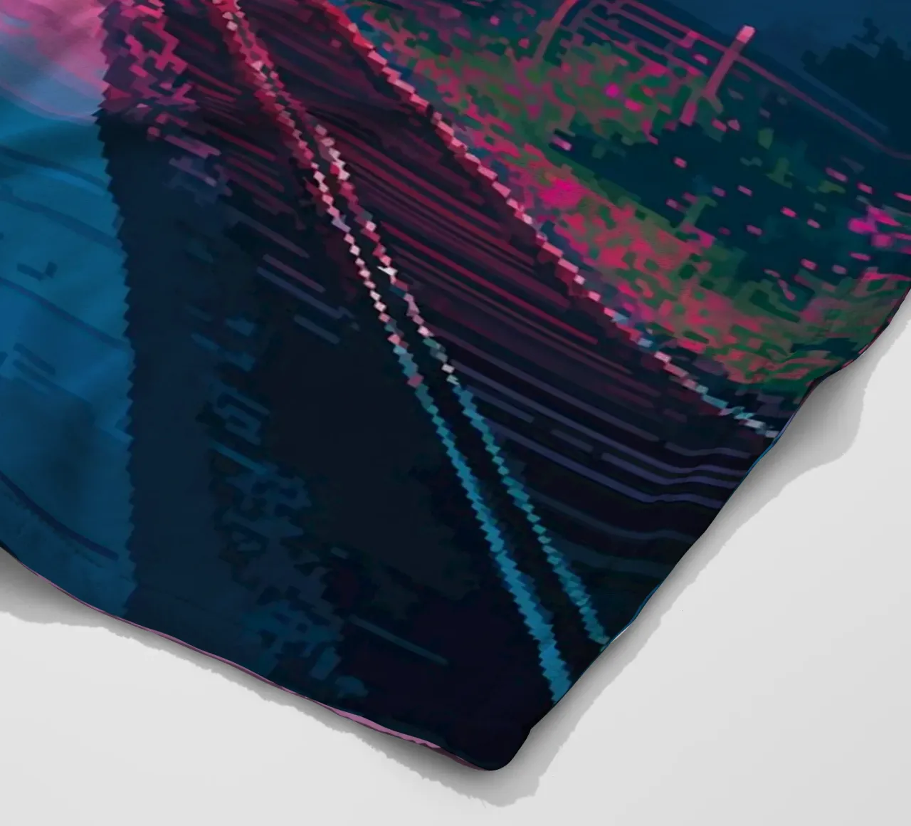 Stazione ferroviaria in pixel art coperta in pile da Dreamyart