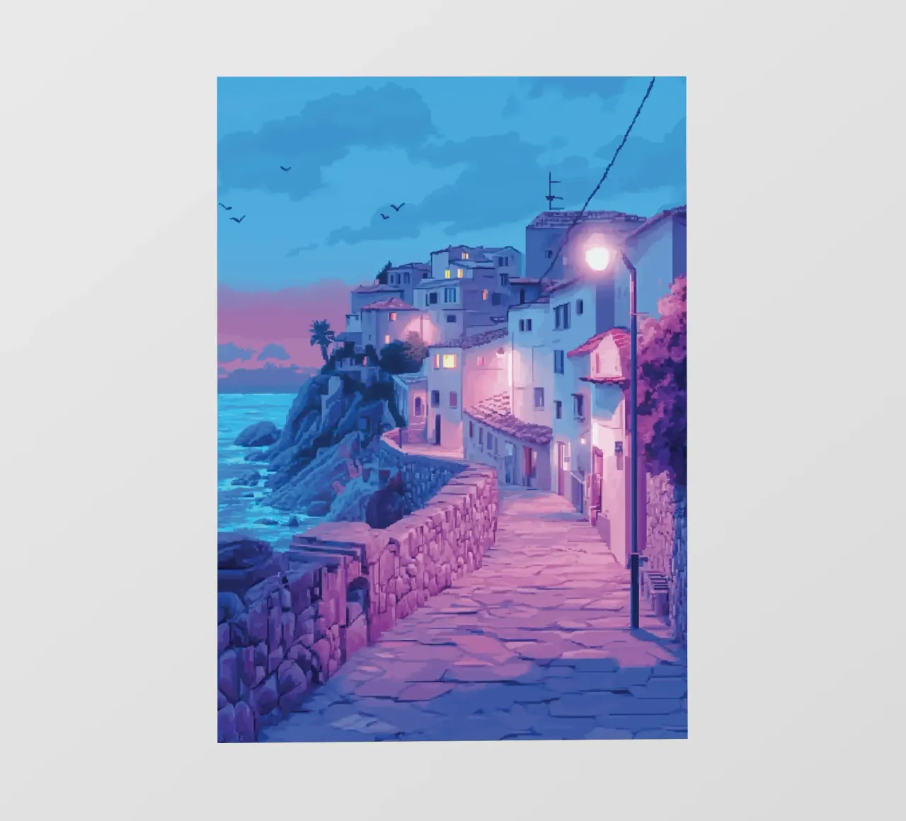 Romantic Sunset Over Coastal Town Street pvc cover by Dreamyart