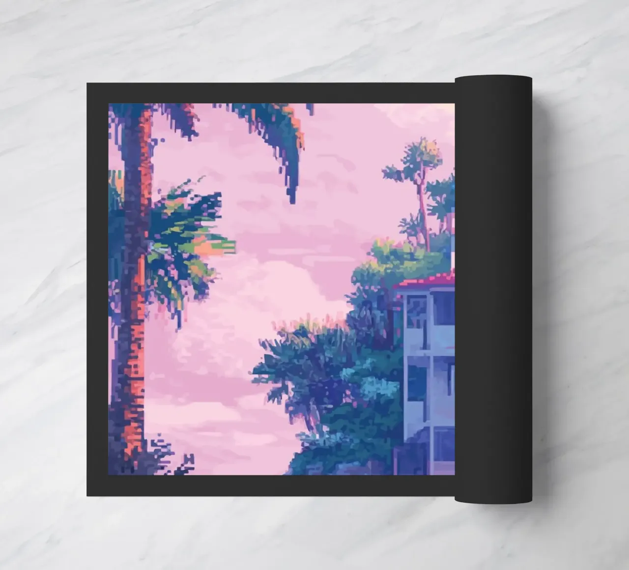 Case sulla spiaggia tropicale con cielo al tramonto zerbino da Dreamyart