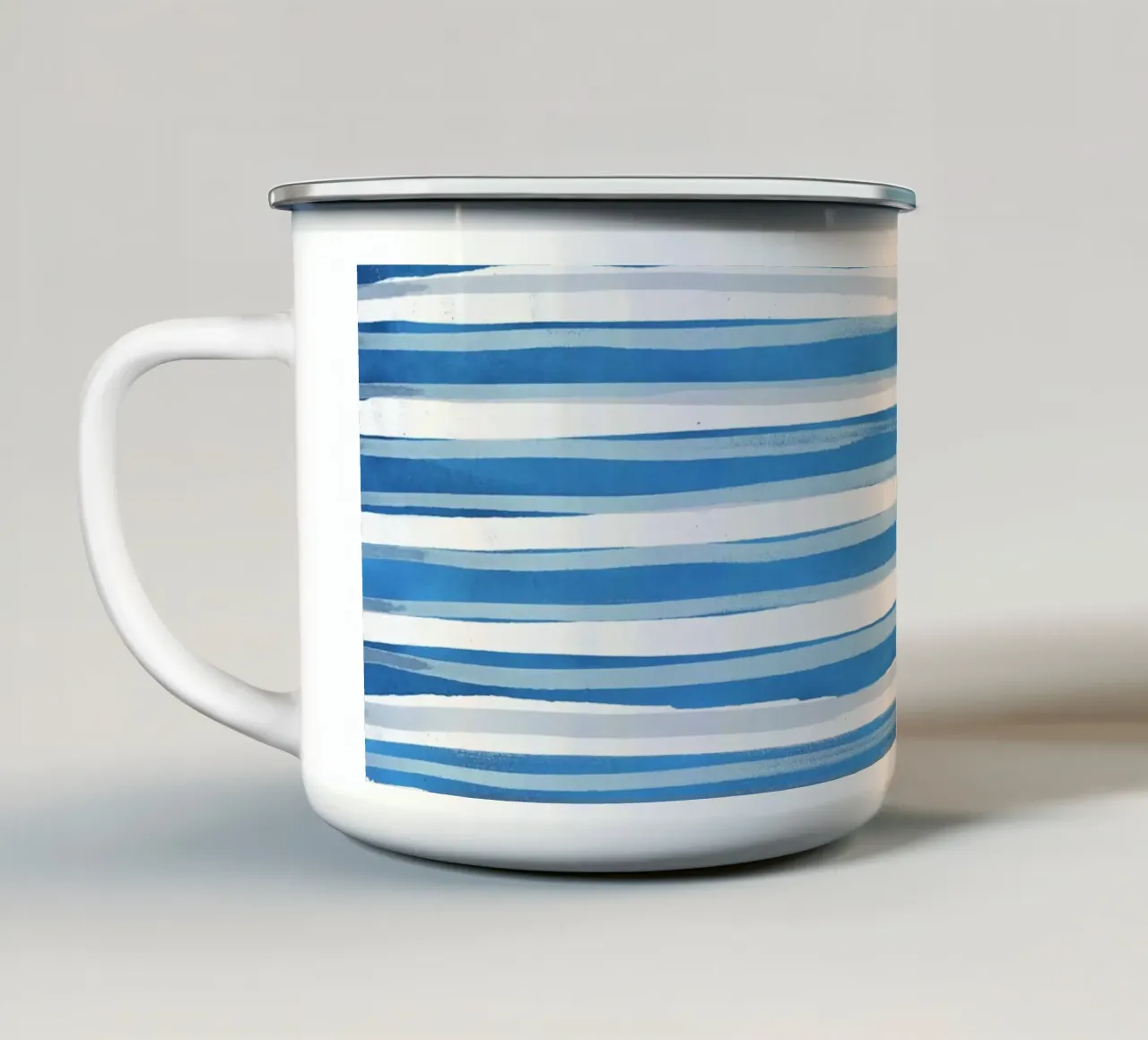 Linee astratte blu e bianche 03 tazza in smalto da amini54