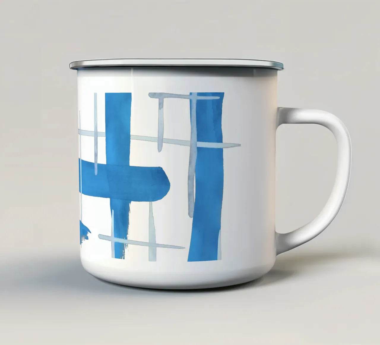 Linee astratte blu e bianche 04 tazza in smalto da amini54