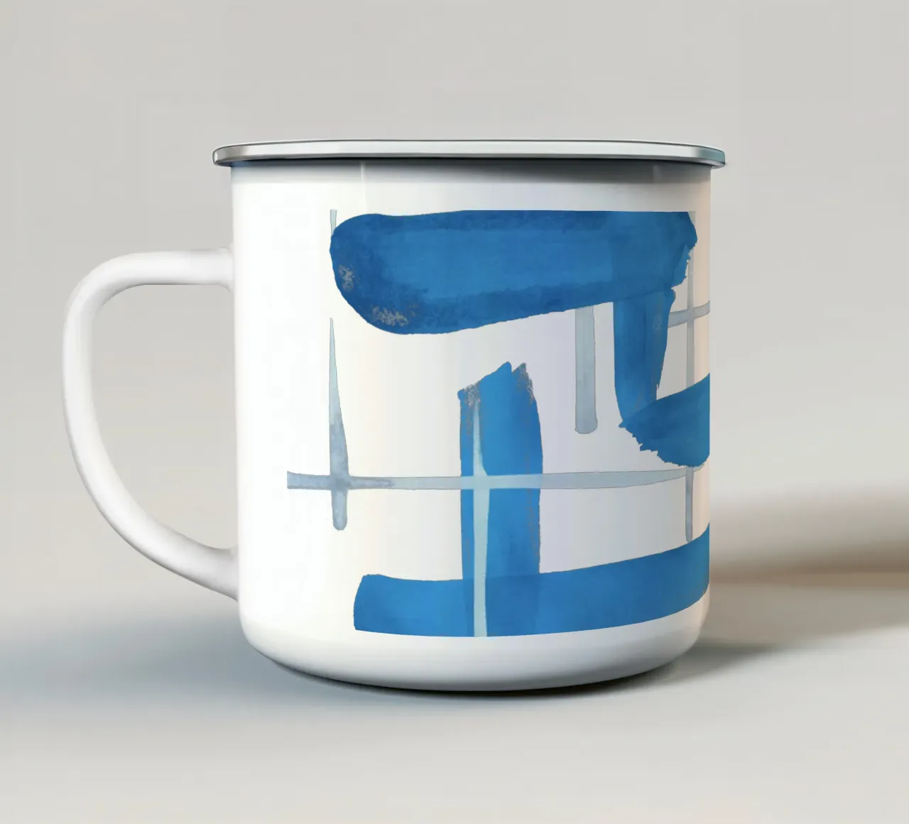 Linee astratte blu e bianche 04 tazza in smalto da amini54