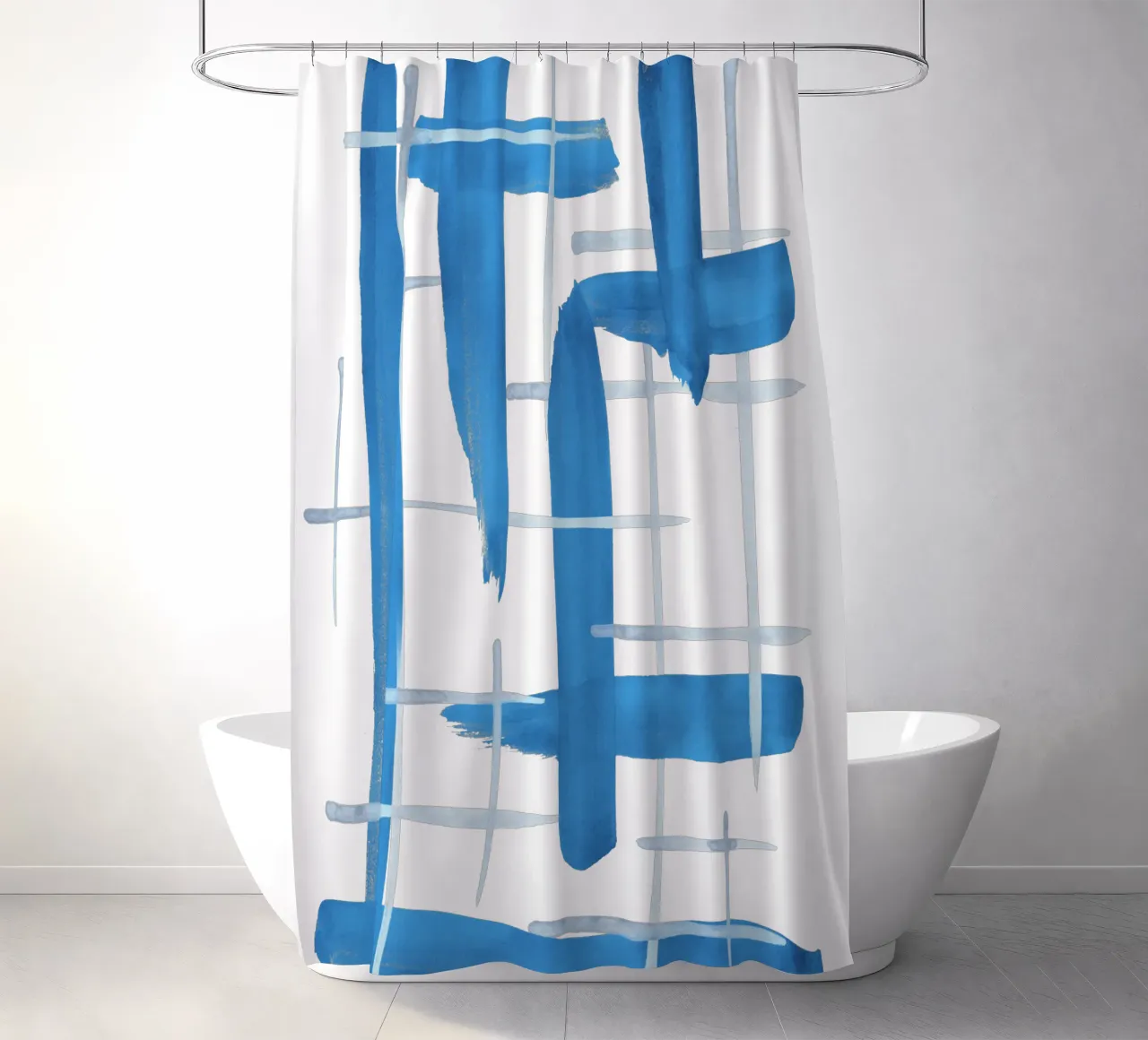 Linee astratte blu e bianche 04 tenda da doccia da amini54