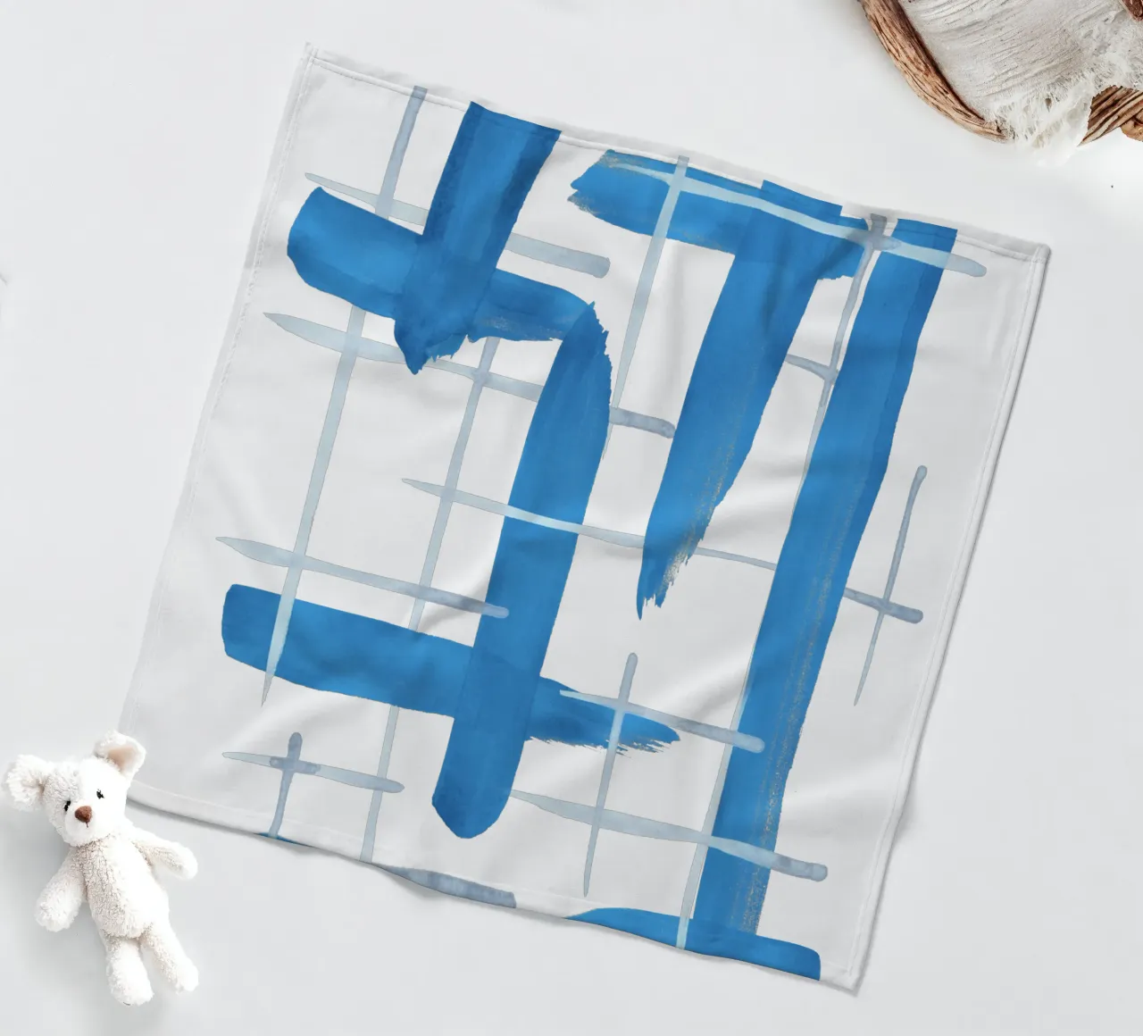 Linee astratte blu e bianche 04 coperta in pile da amini54