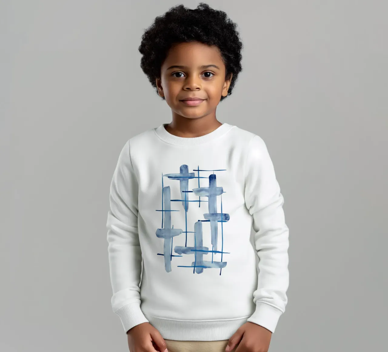 Linee astratte blu e bianche 05 felpa bambino da amini54