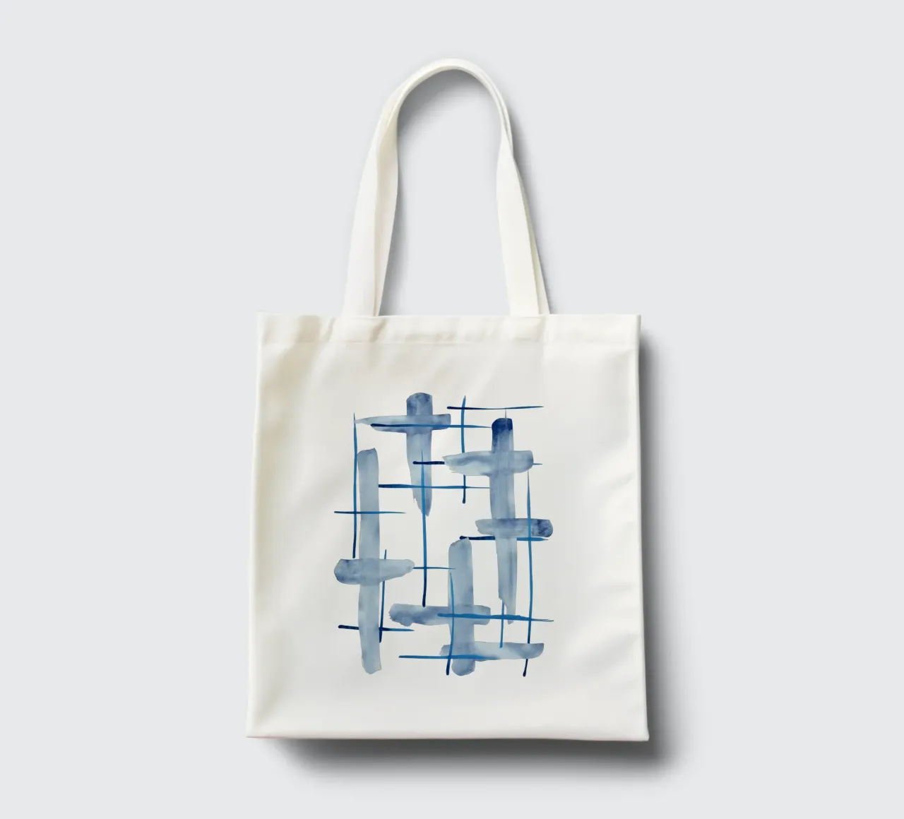 Linee astratte blu e bianche 05 borsa in juta da amini54