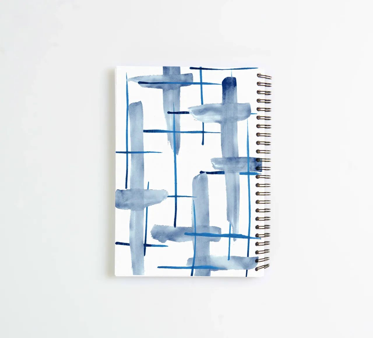 Abstract Lines Blue and White 05 spiral notebook by amini54