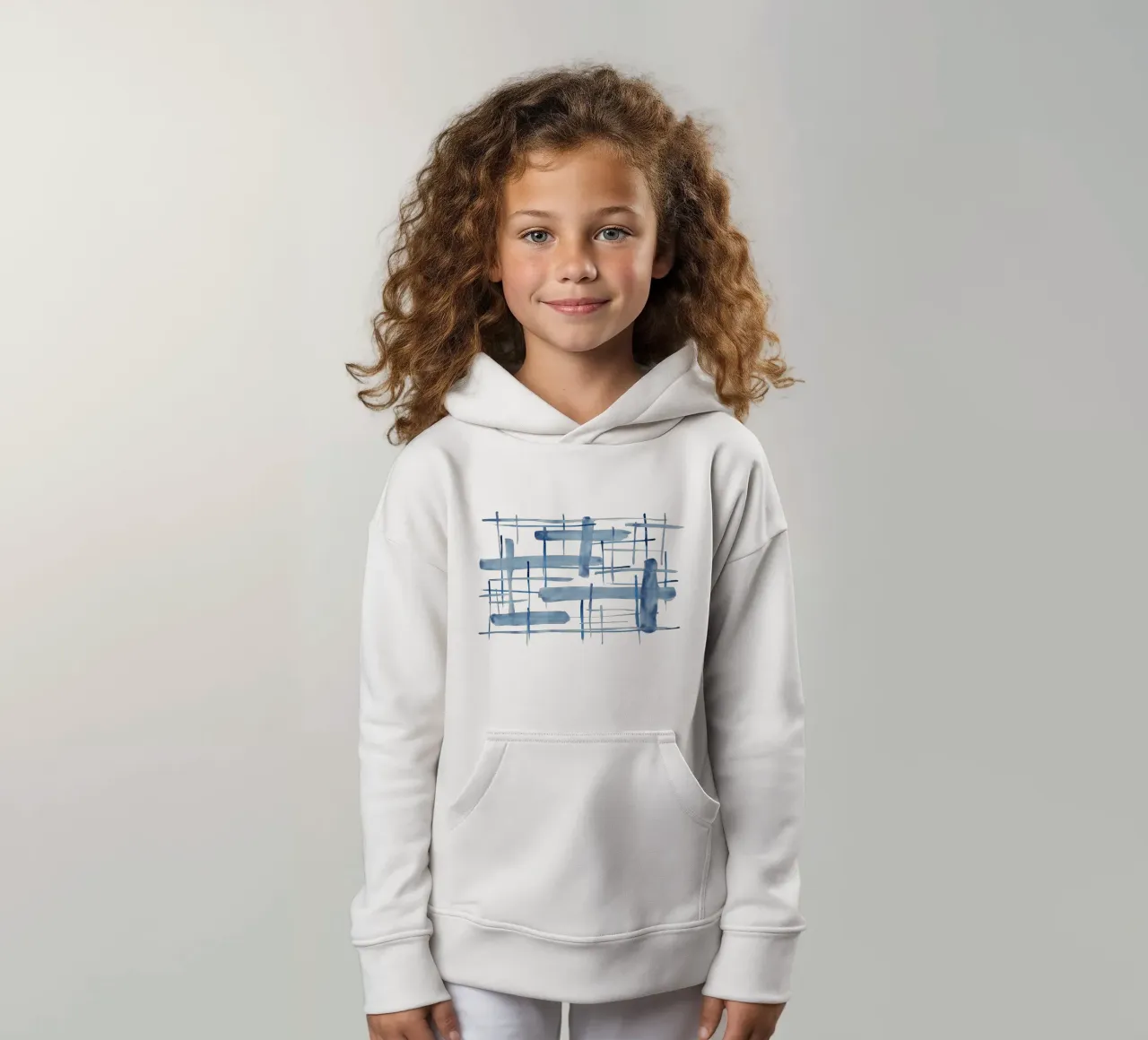 Linee astratte blu e bianche 06 felpa bambino con cappuccio da amini54