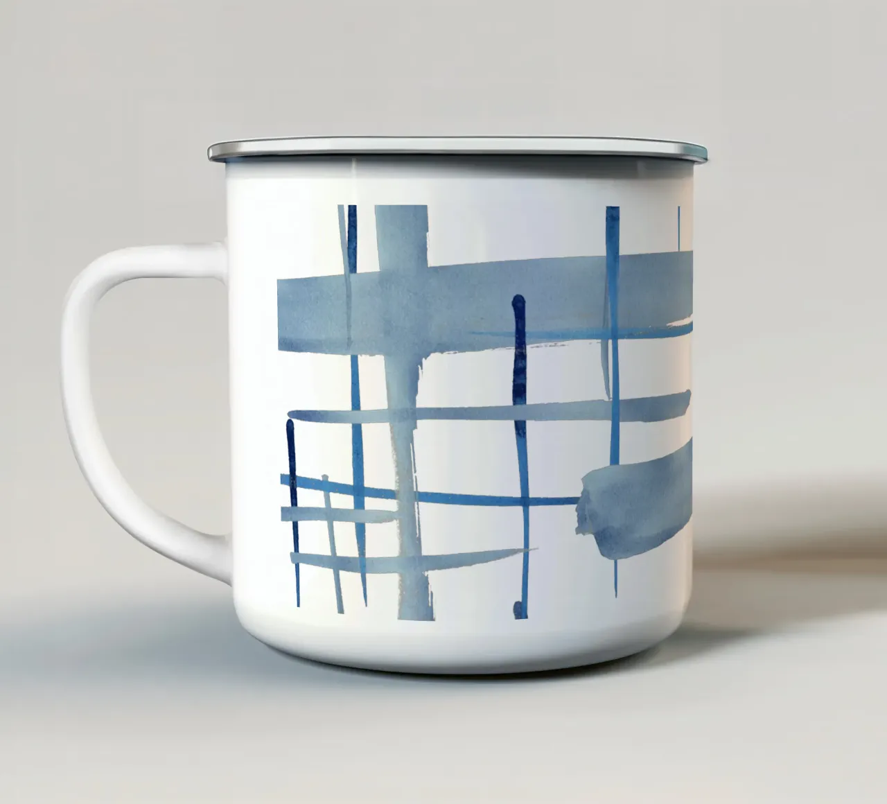 Linee astratte blu e bianche 06 tazza in smalto da amini54