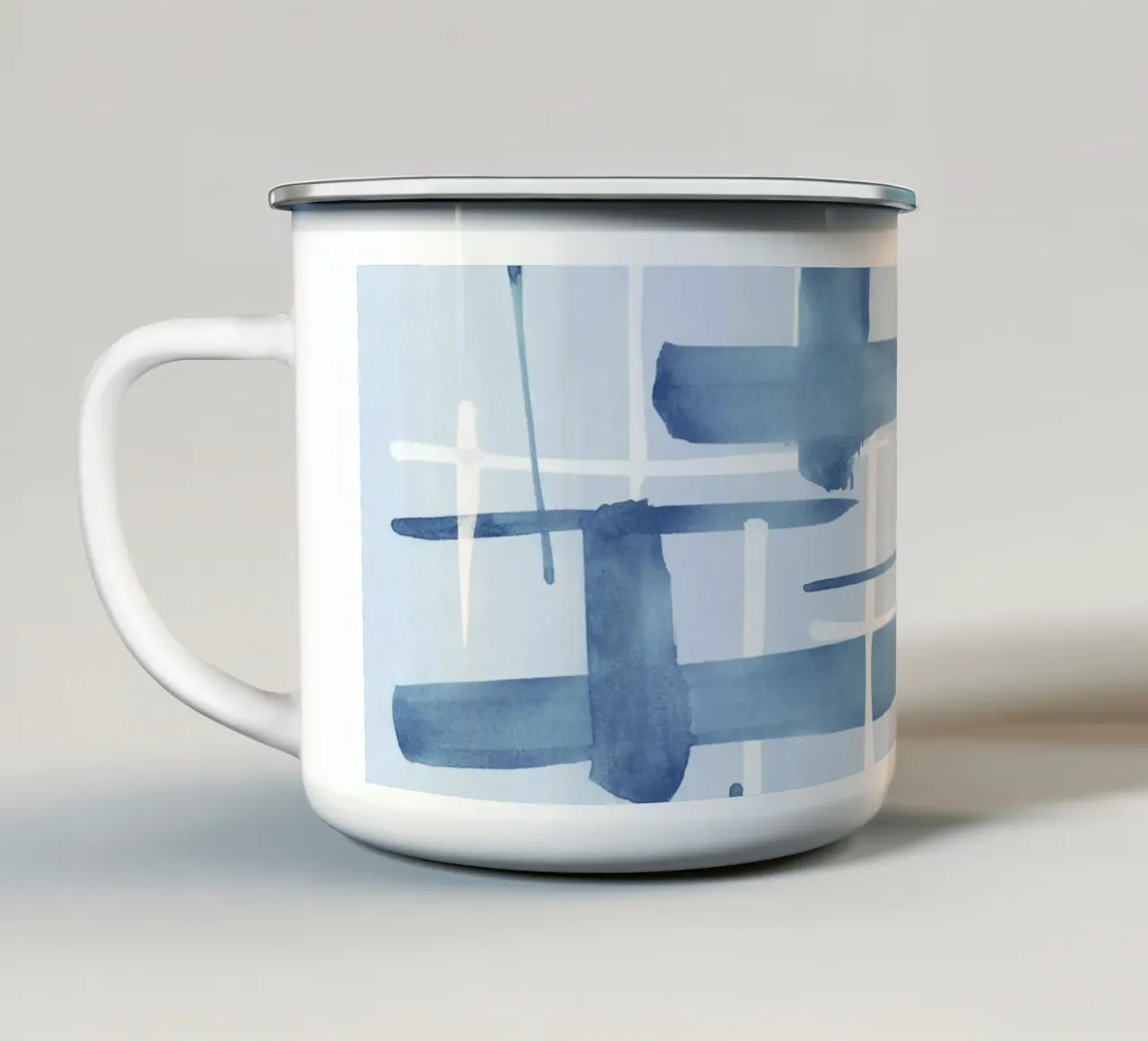Linee astratte blu e bianche 07 tazza in smalto da amini54