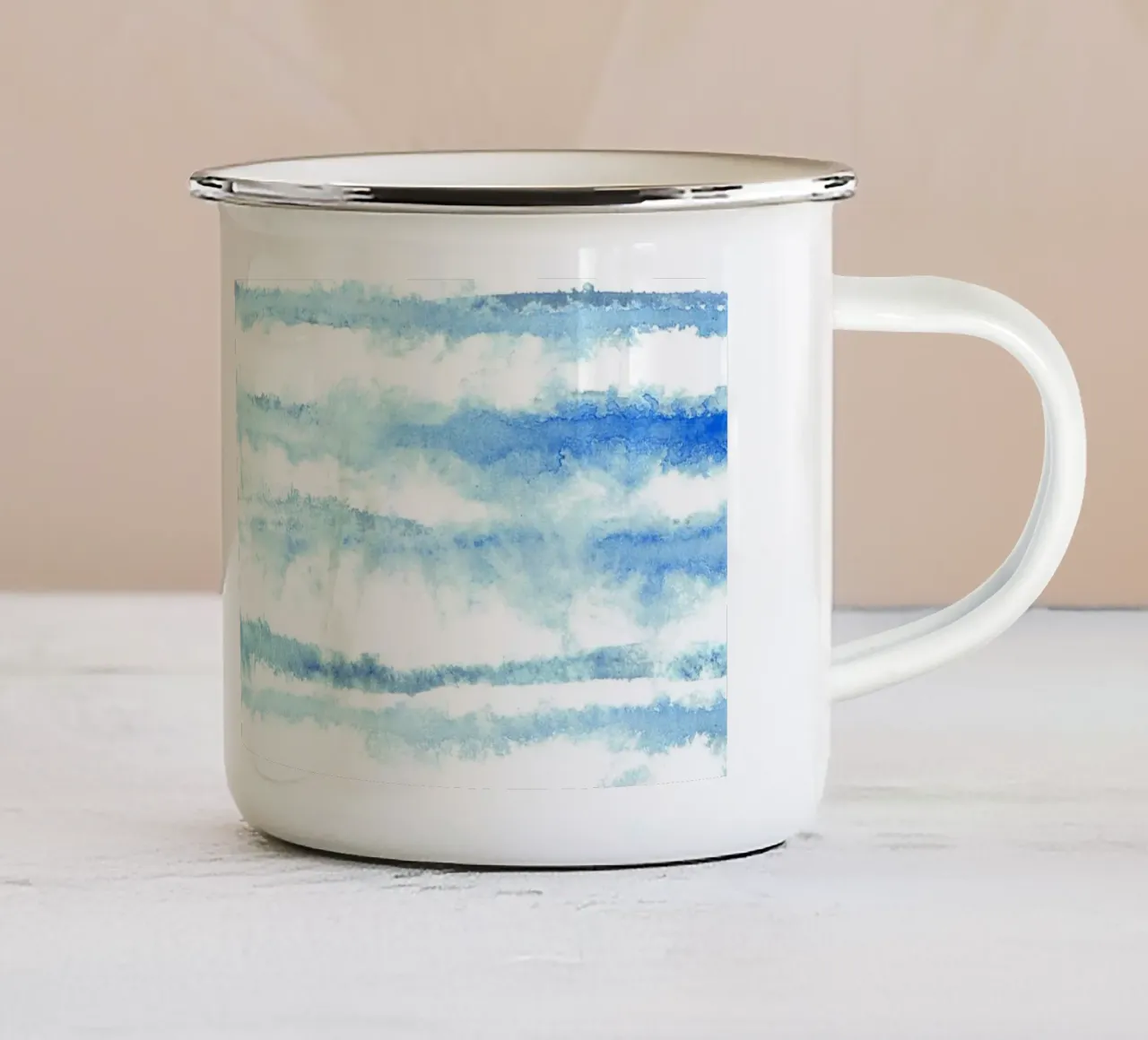 Linee astratte blu e bianche 08 tazza in smalto da amini54