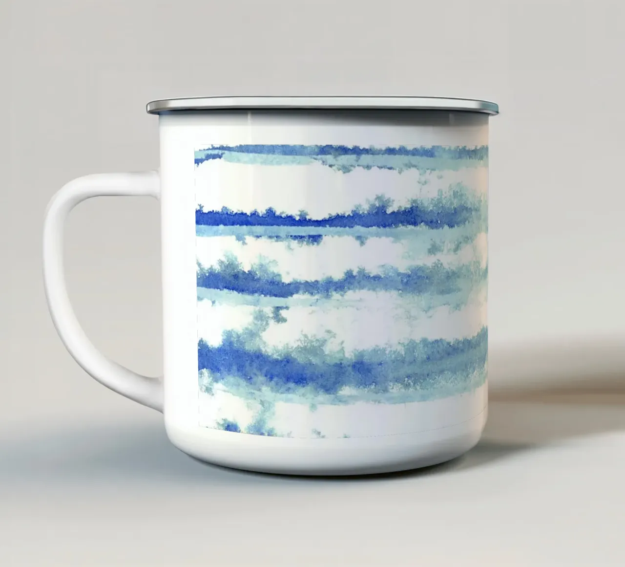 Linee astratte blu e bianche 08 tazza in smalto da amini54