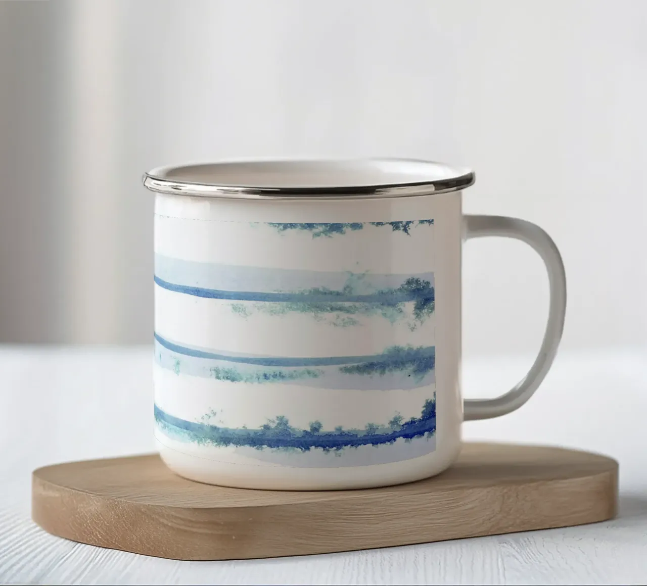 Linee astratte blu e bianche 09 tazza in smalto da amini54