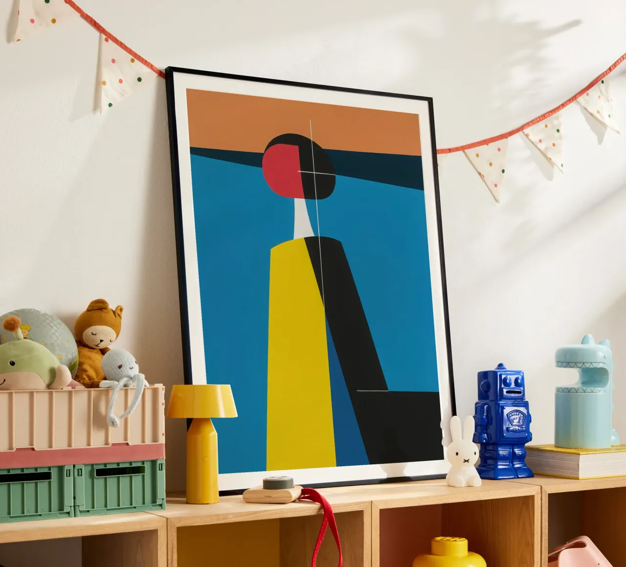 Silhouette astratta al tramonto poster con telaio in alluminio da Geometric