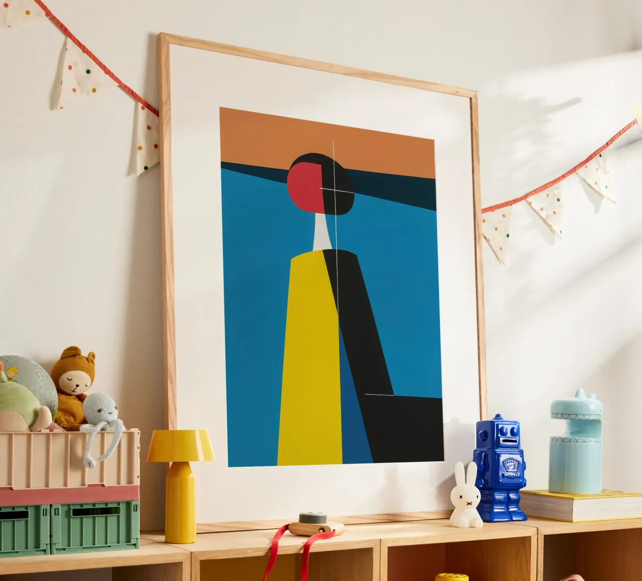 Silhouette astratta al tramonto poster con telaio in alluminio da Geometric
