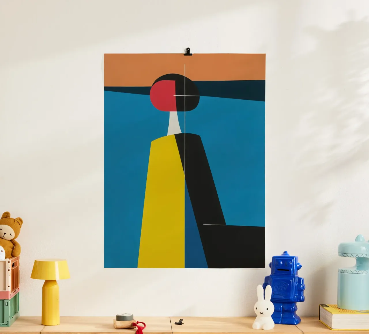 Silhouette astratta al tramonto poster con telaio in alluminio da Geometric