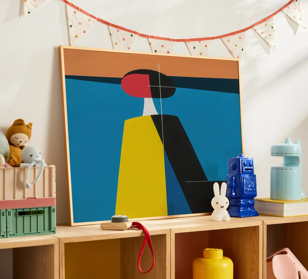 Silhouette astratta al tramonto poster con telaio in alluminio da Geometric