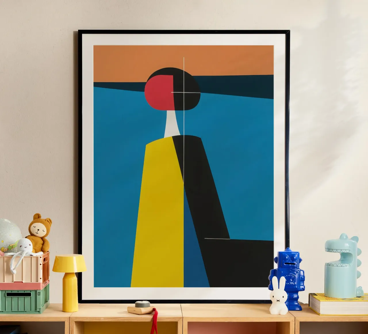 Silhouette astratta al tramonto poster con telaio in alluminio da Geometric