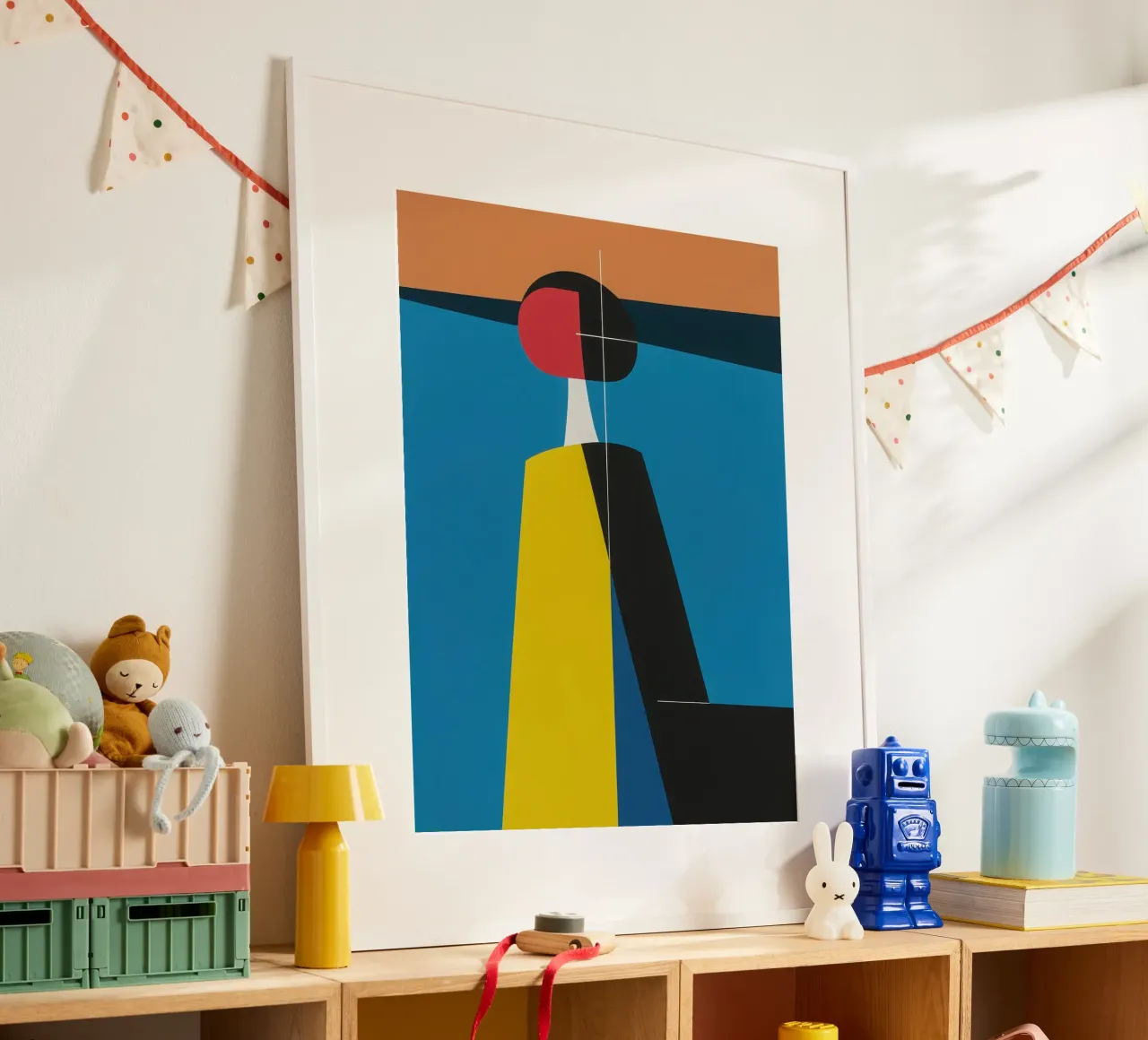 Silhouette astratta al tramonto poster con telaio in alluminio da Geometric