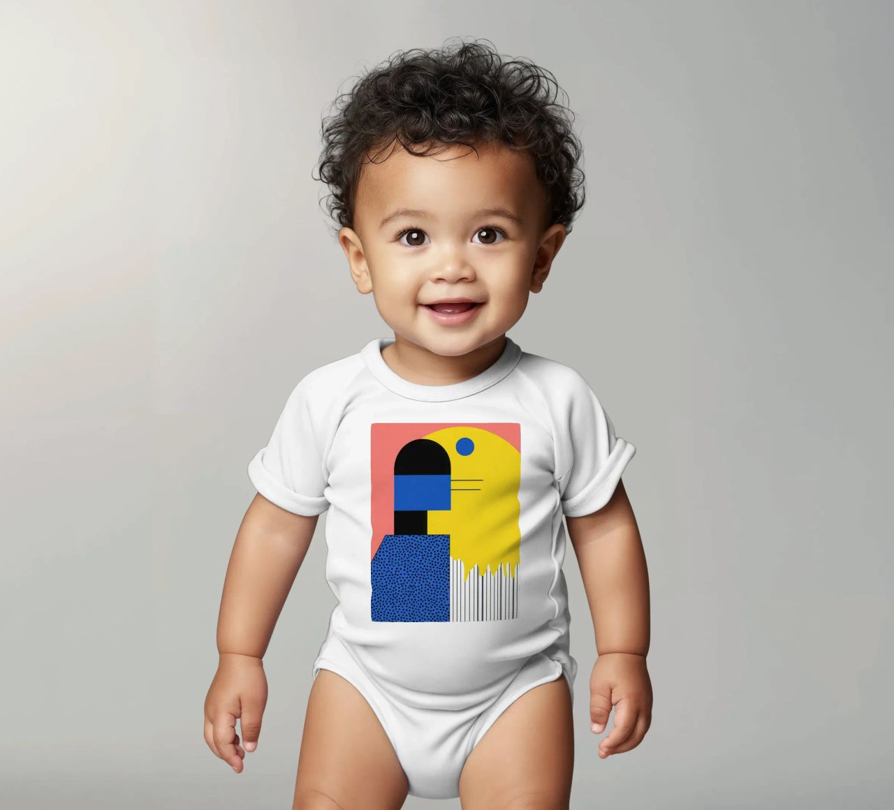 Abstract composition with dots short-sleeve baby romper by Geometric