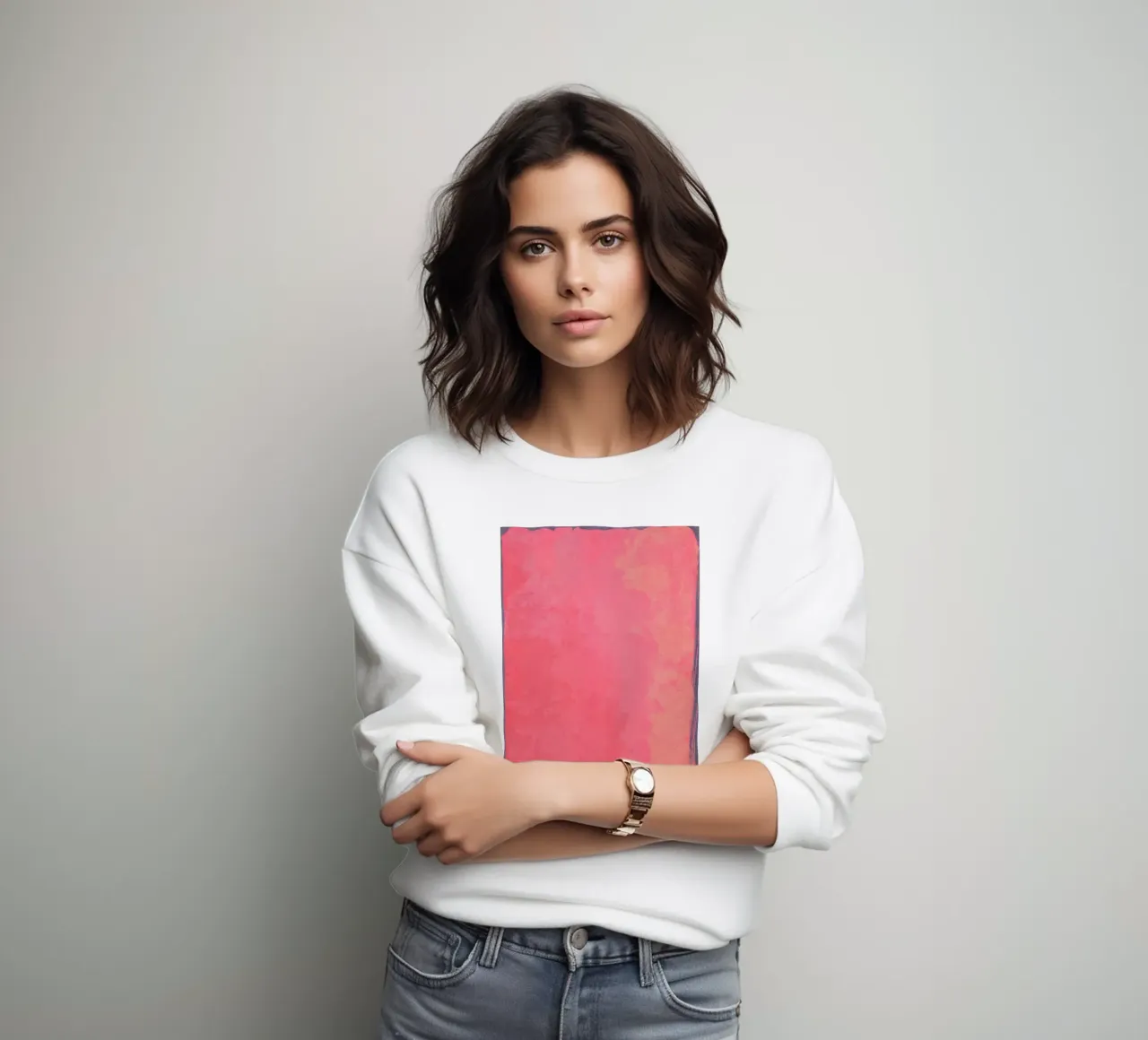 Minimalistisch abstract fuschia kleurveld 01 sweatshirt van amini54