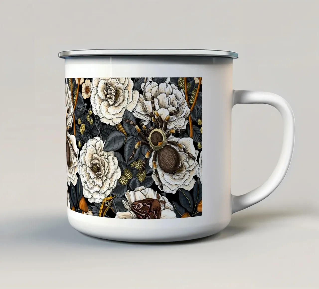 Droomtuin in gebroken wit en grijs emaille mok van Painted Nature