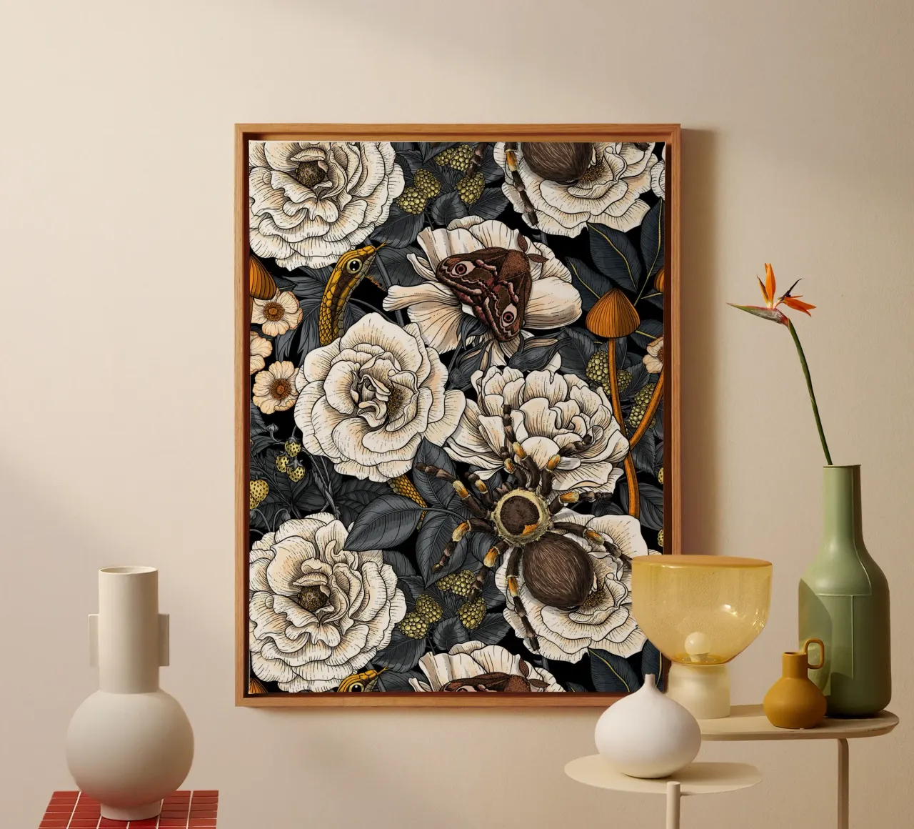 Droomtuin in gebroken wit en grijs canvas met Baklijst van Painted Nature