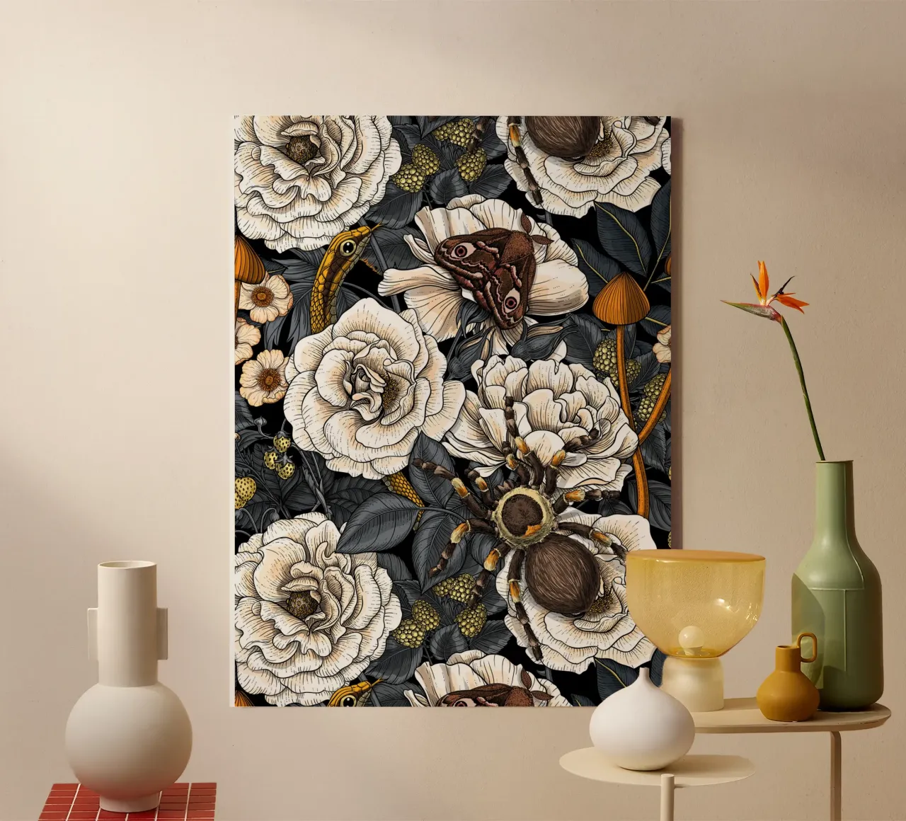 Droomtuin in gebroken wit en grijs canvas met Baklijst van Painted Nature
