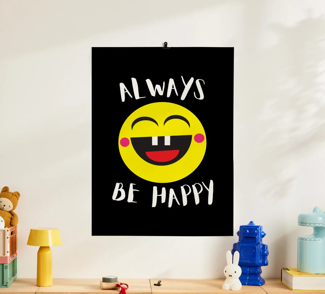 Always be happy poster con telaio in alluminio da happieeagle