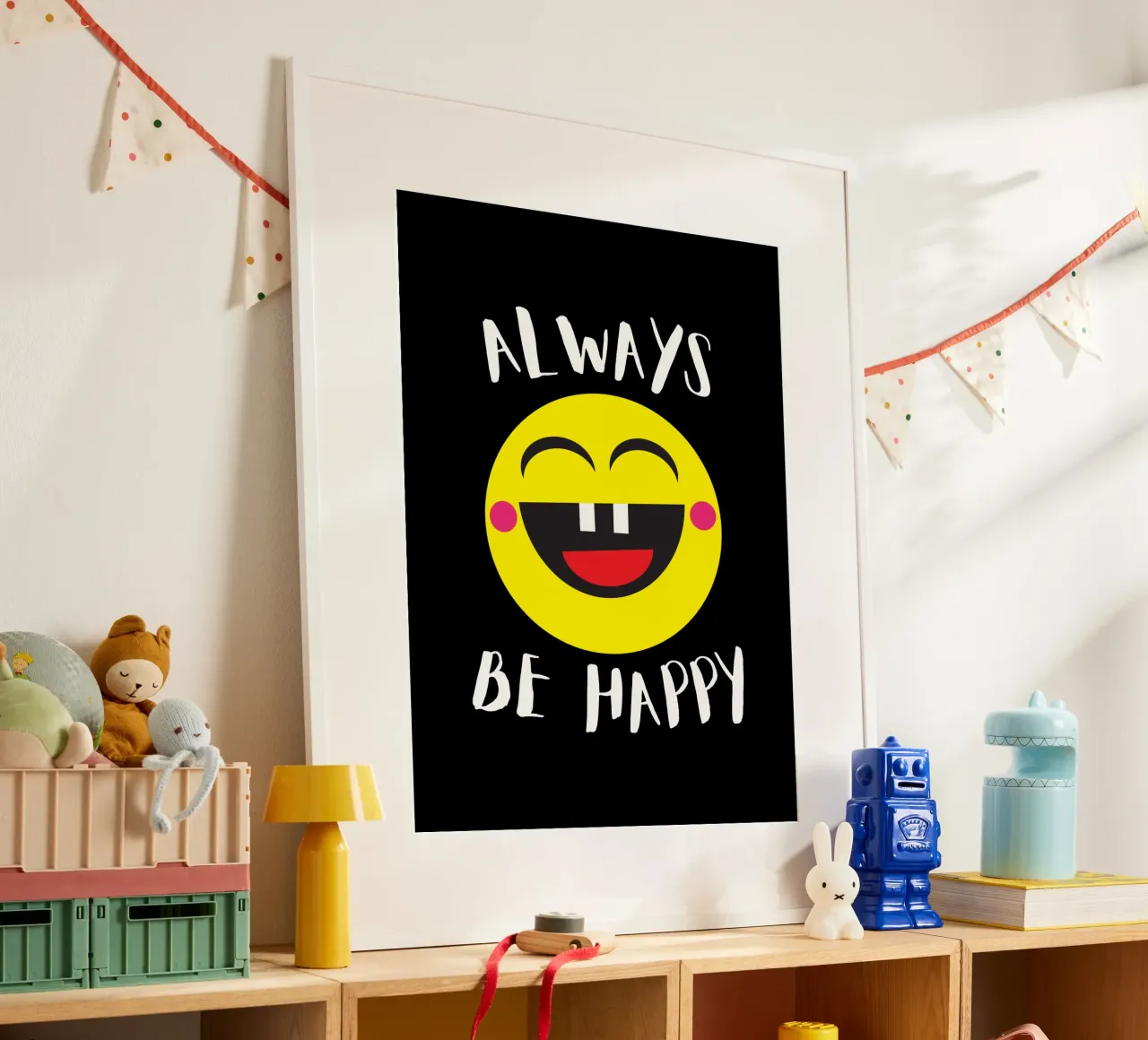 Always be happy poster con telaio in alluminio da happieeagle