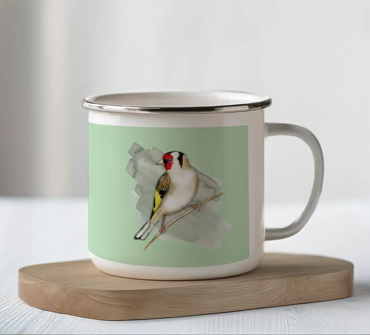 Cardellino acquerello tazza in smalto da BwiseLizzy