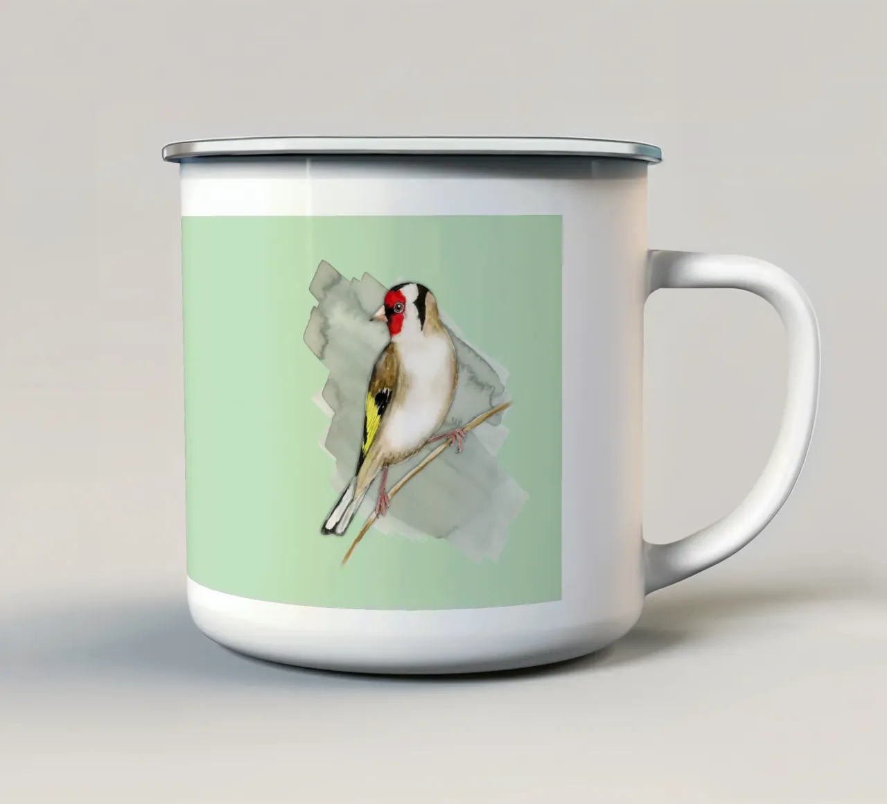 Cardellino acquerello tazza in smalto da BwiseLizzy