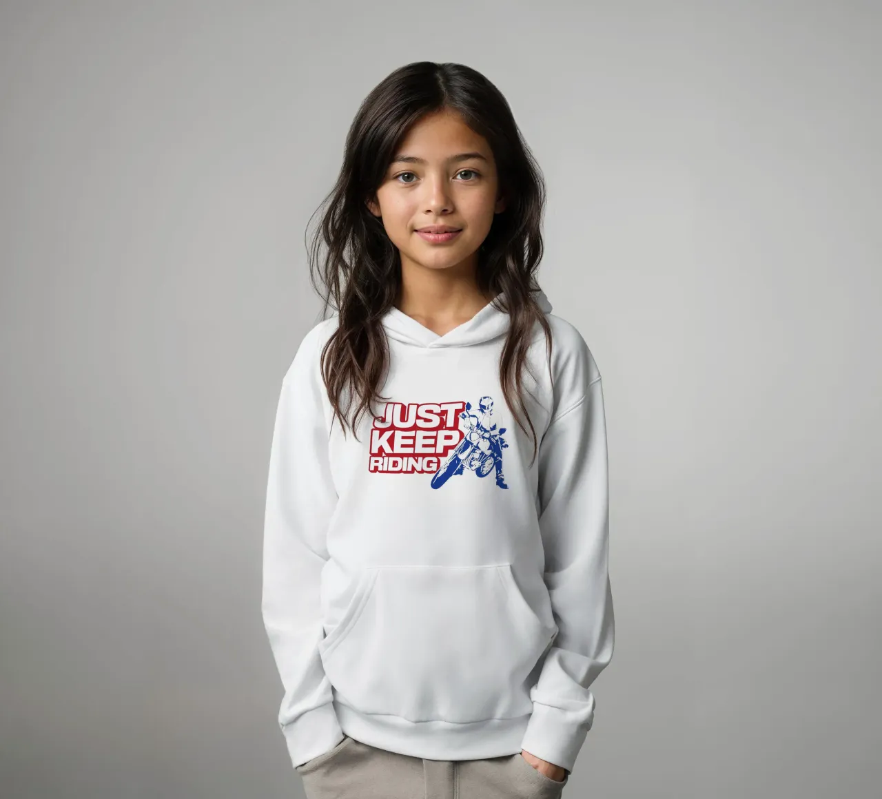 Just Keep Riding kids hoodie by Gunawan Rb