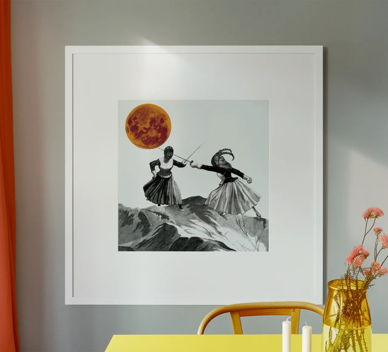 Moon Fencers poster con telaio in alluminio da The Gently Unfurling Sneak