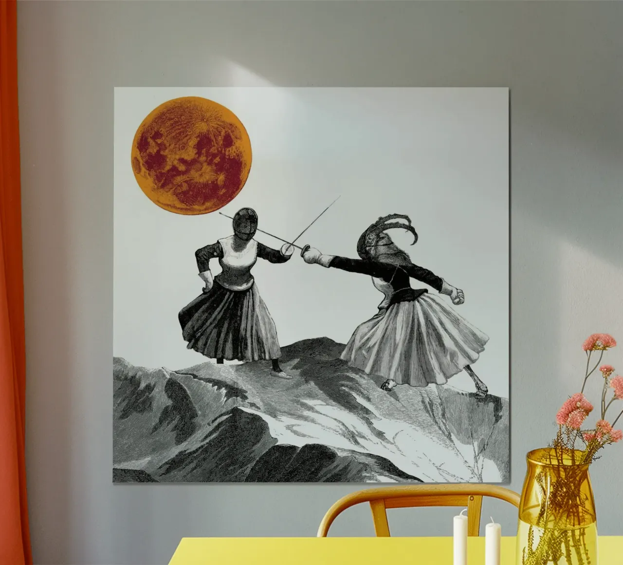 Moon Fencers poster con telaio in alluminio da The Gently Unfurling Sneak