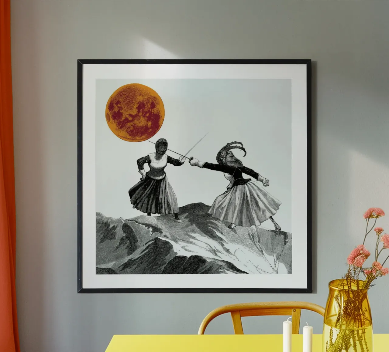 Moon Fencers poster con telaio in alluminio da The Gently Unfurling Sneak