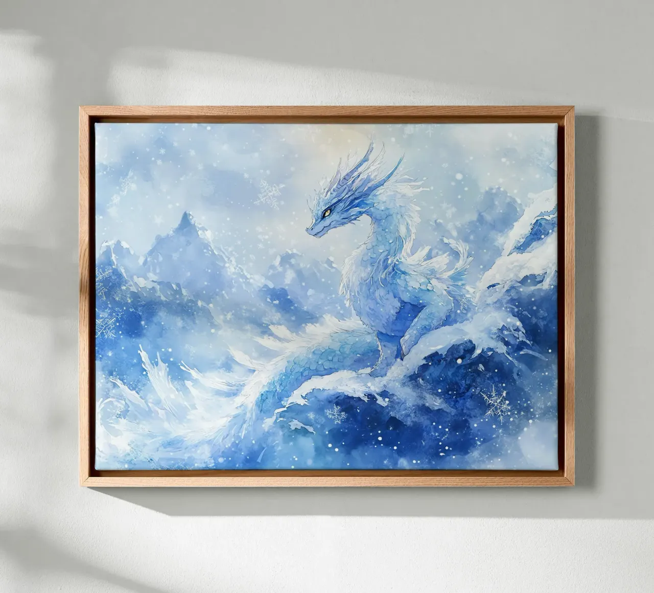 Der Geist des Eisdrachens Leinwand mit Schattenfugenrahmen von Théïa's Fantasia World