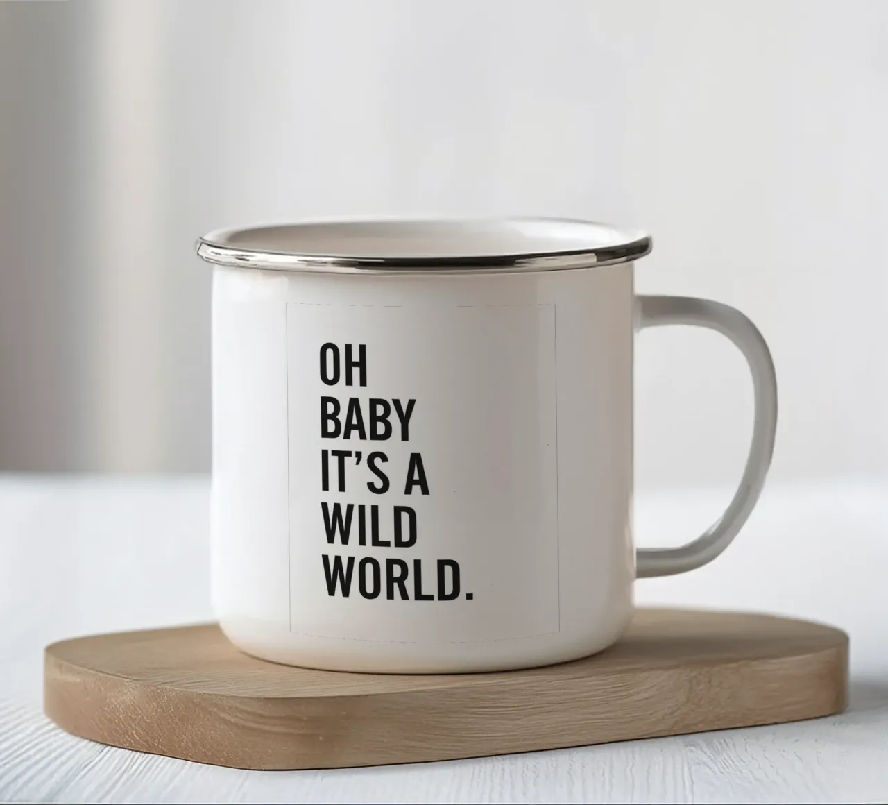 Wild World quote - Minimalist typography design enamel mug by Whole©