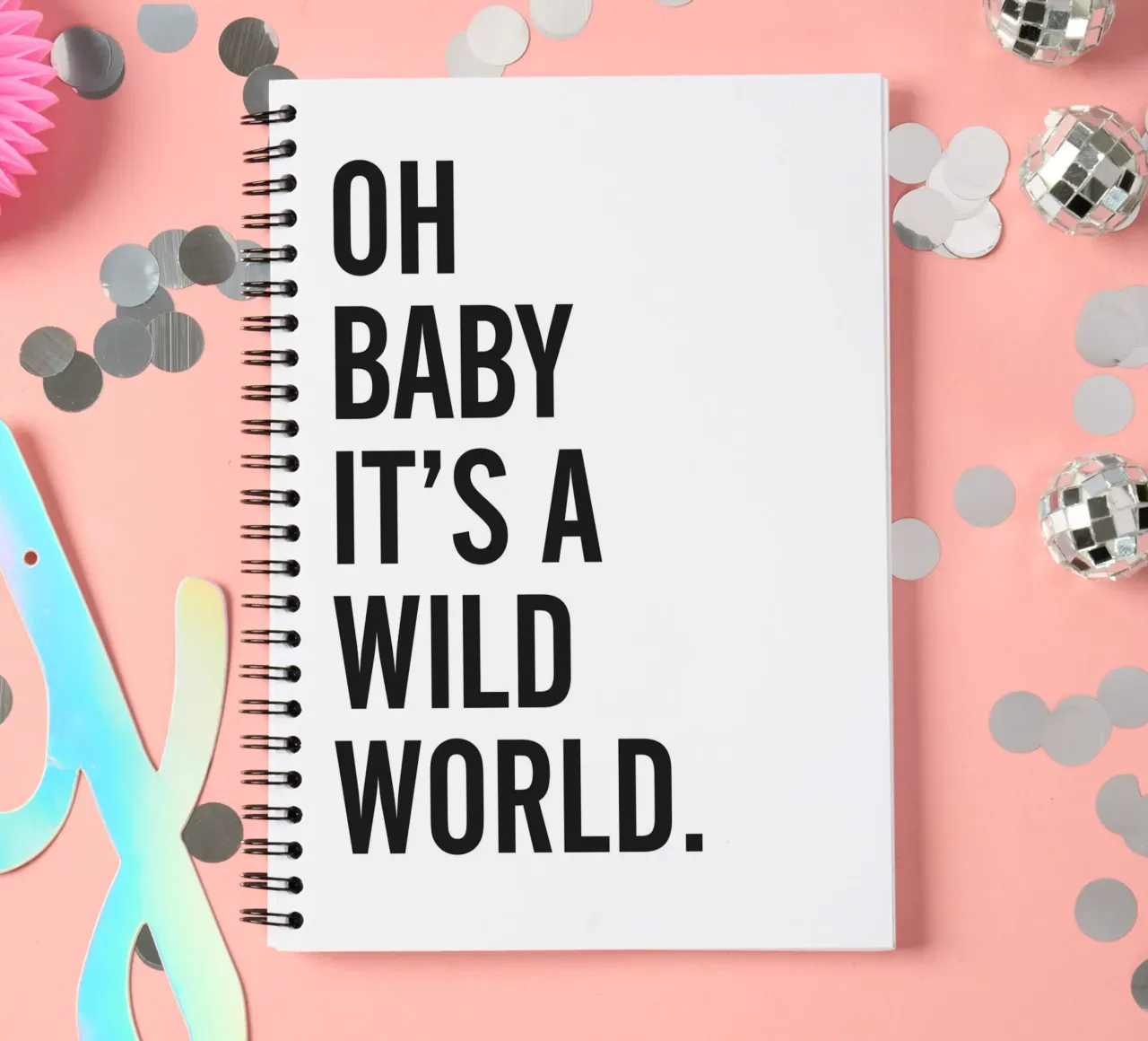 Wild World quote - Minimalist typography design spiral notebook by Whole©