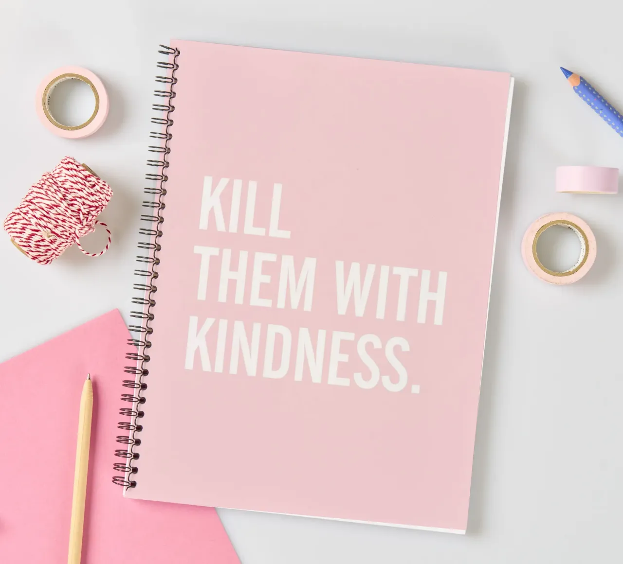 Kill Them with Kindness – Rosa Typografie-Design spiral notebook by Whole©