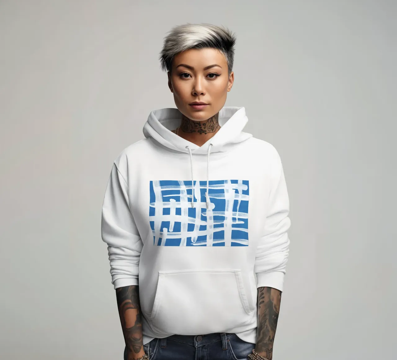 Linee astratte blu e bianche 02 felpa con cappuccio da amini54