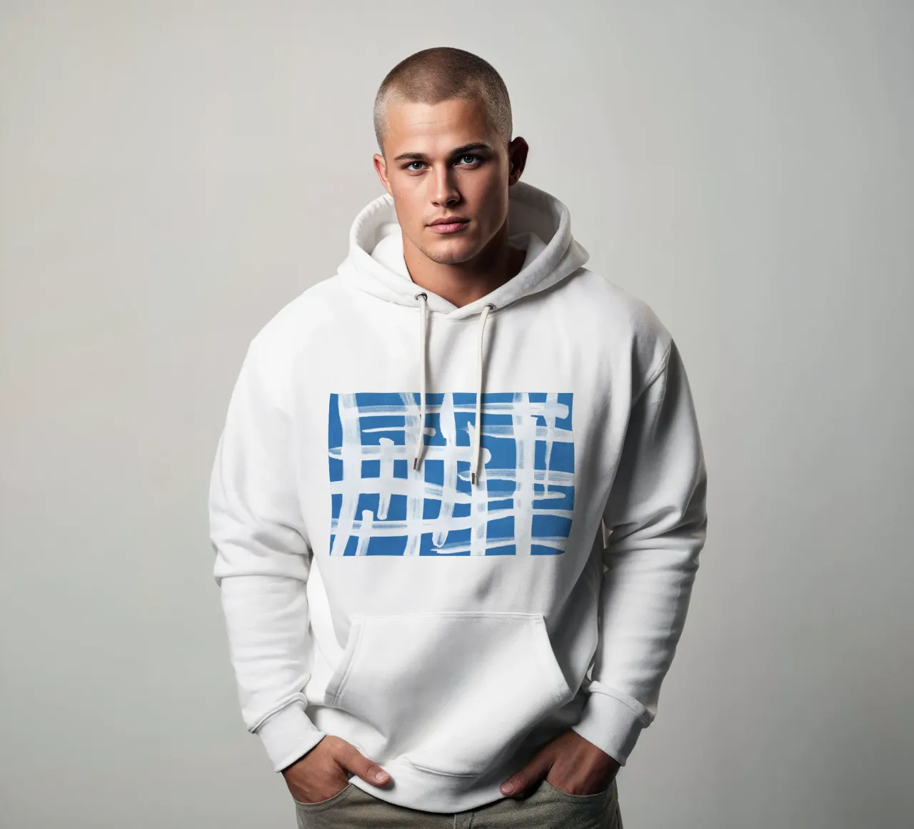 Linee astratte blu e bianche 02 felpa con cappuccio da amini54